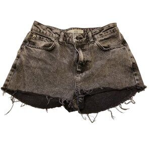 Topshop W28 Cut Off Distressed Black/Grey Denim Shorts High Waisted Women Jorts